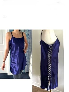 🇨🇦New Purple Satin Slip Dress/Tunic-Lace-Up Sides & Jewel Tone Purple -versatile